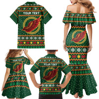 Personalized Montgomeryshire Wales Christmas Family Matching Mermaid Dress and Hawaiian Shirt Celtic Red Wing Cymru Heritage - Wonder Print Shop