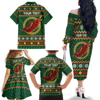 Personalized Montgomeryshire Wales Christmas Family Matching Off The Shoulder Long Sleeve Dress and Hawaiian Shirt Celtic Red Wing Cymru Heritage - Wonder Print Shop