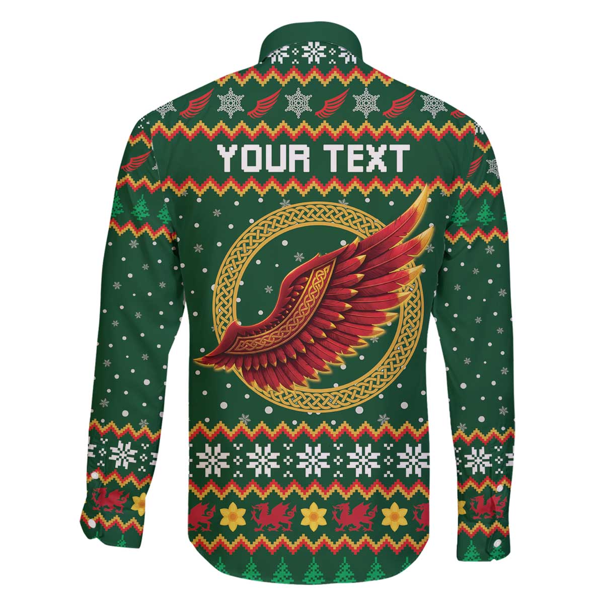 Personalized Montgomeryshire Wales Christmas Family Matching Off The Shoulder Long Sleeve Dress and Hawaiian Shirt Celtic Red Wing Cymru Heritage - Wonder Print Shop