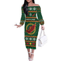 Personalized Montgomeryshire Wales Christmas Family Matching Off The Shoulder Long Sleeve Dress and Hawaiian Shirt Celtic Red Wing Cymru Heritage - Wonder Print Shop