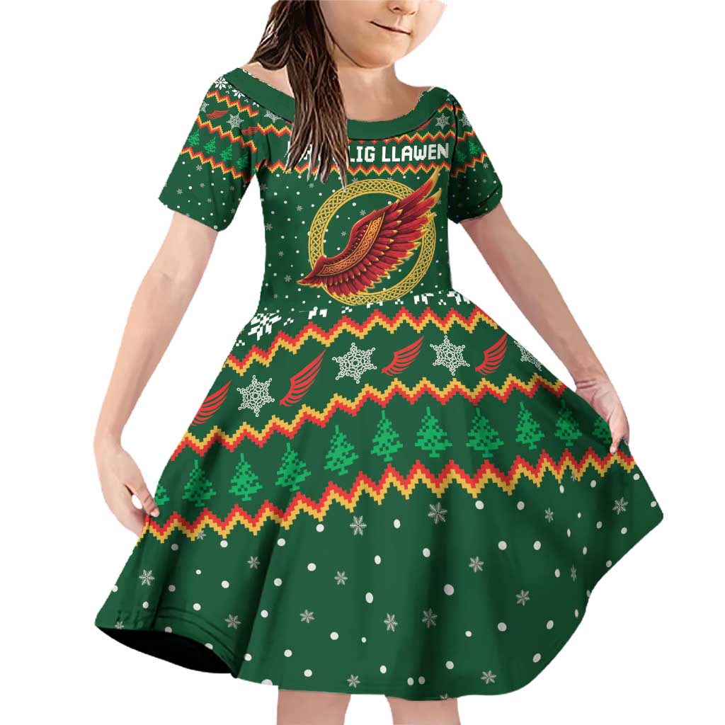 Personalized Montgomeryshire Wales Christmas Family Matching Off Shoulder Short Dress and Hawaiian Shirt Celtic Red Wing Cymru Heritage - Wonder Print Shop