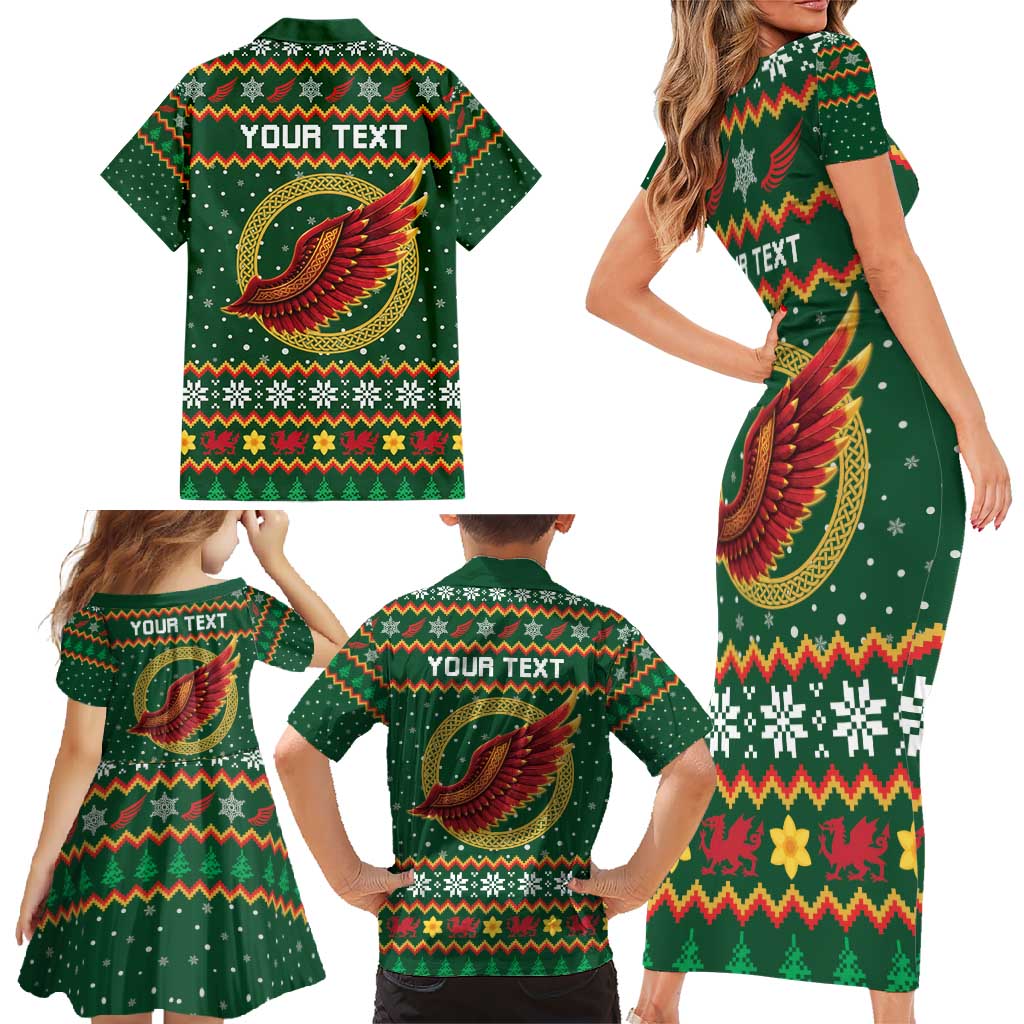 Personalized Montgomeryshire Wales Christmas Family Matching Short Sleeve Bodycon Dress and Hawaiian Shirt Celtic Red Wing Cymru Heritage - Wonder Print Shop