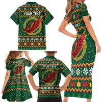 Personalized Montgomeryshire Wales Christmas Family Matching Short Sleeve Bodycon Dress and Hawaiian Shirt Celtic Red Wing Cymru Heritage - Wonder Print Shop