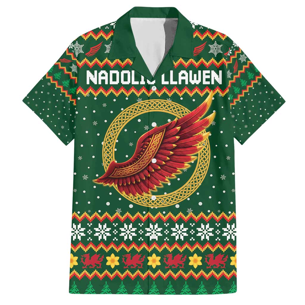 Personalized Montgomeryshire Wales Christmas Family Matching Short Sleeve Bodycon Dress and Hawaiian Shirt Celtic Red Wing Cymru Heritage - Wonder Print Shop