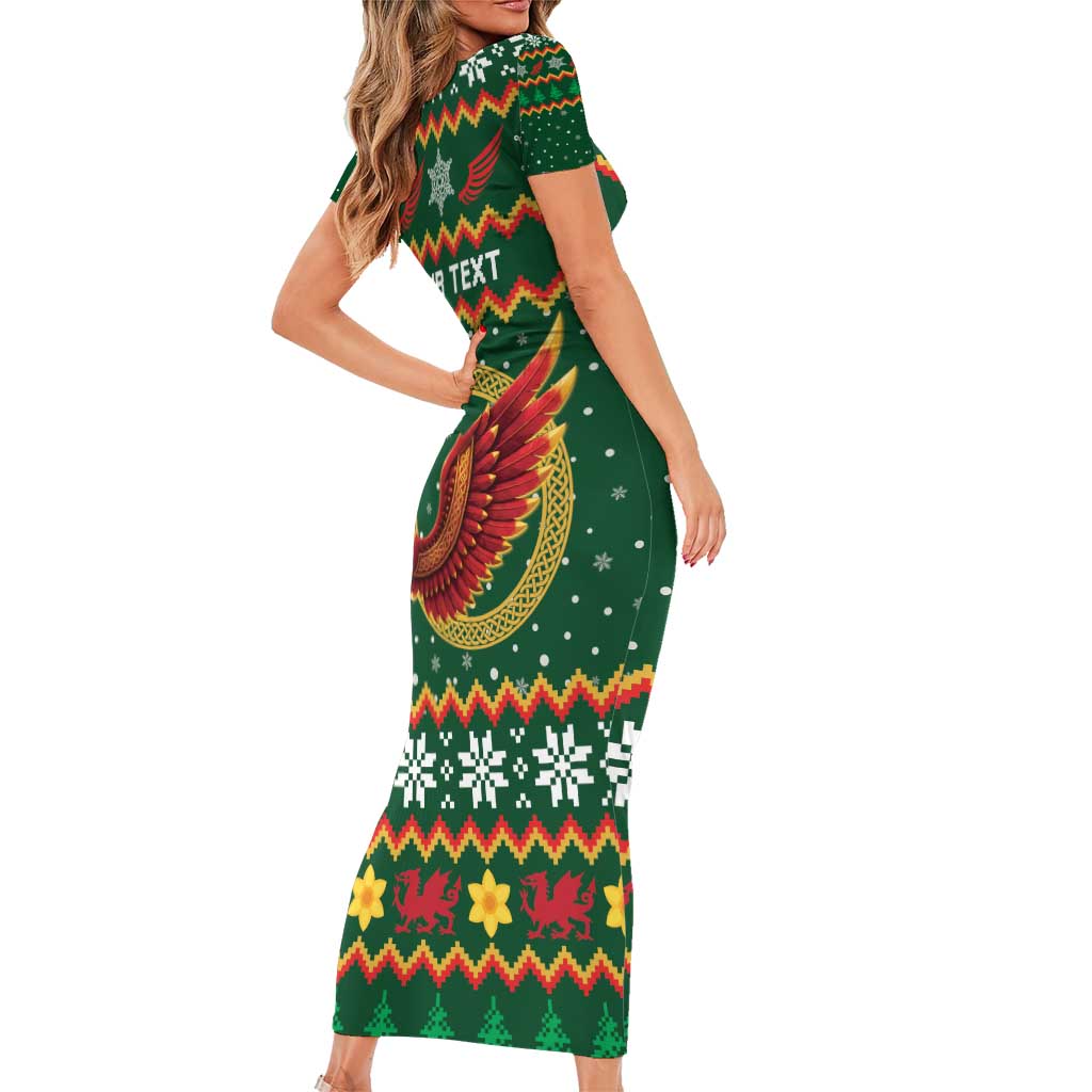 Personalized Montgomeryshire Wales Christmas Family Matching Short Sleeve Bodycon Dress and Hawaiian Shirt Celtic Red Wing Cymru Heritage - Wonder Print Shop
