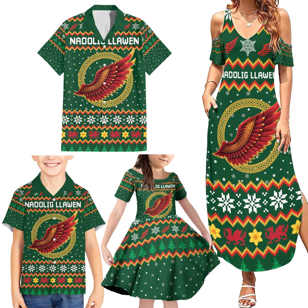 Personalized Montgomeryshire Wales Christmas Family Matching Summer Maxi Dress and Hawaiian Shirt Celtic Red Wing Cymru Heritage - Wonder Print Shop