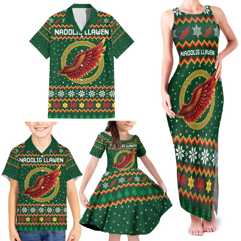 Personalized Montgomeryshire Wales Christmas Family Matching Tank Maxi Dress and Hawaiian Shirt Celtic Red Wing Cymru Heritage - Wonder Print Shop