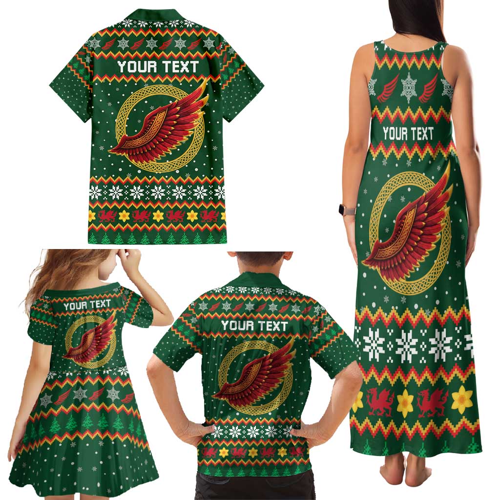 Personalized Montgomeryshire Wales Christmas Family Matching Tank Maxi Dress and Hawaiian Shirt Celtic Red Wing Cymru Heritage - Wonder Print Shop