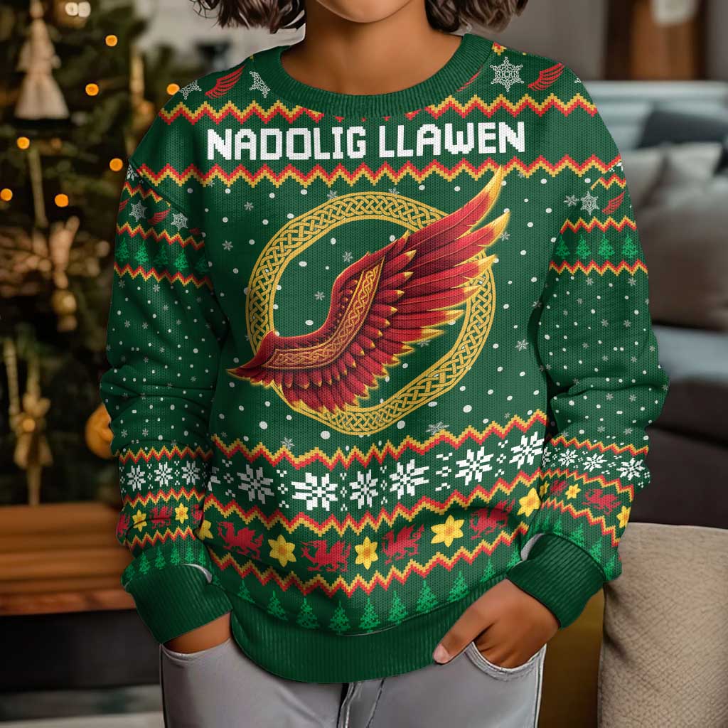 Personalized Montgomeryshire Wales Christmas Kid Ugly Christmas Sweater Celtic Red Wing Cymru Heritage - Wonder Print Shop