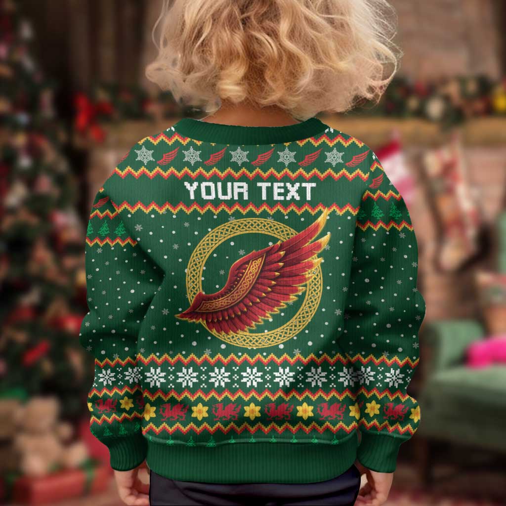 Personalized Montgomeryshire Wales Christmas Kid Ugly Christmas Sweater Celtic Red Wing Cymru Heritage - Wonder Print Shop
