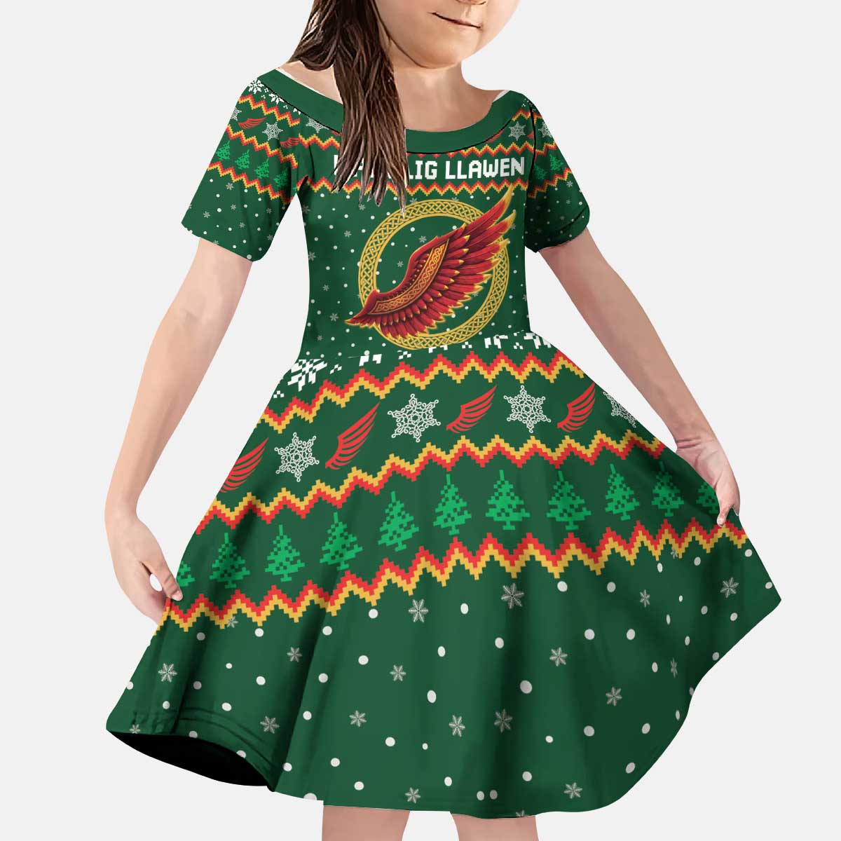 Personalized Montgomeryshire Wales Christmas Kid Short Sleeve Dress Celtic Red Wing Cymru Heritage - Wonder Print Shop