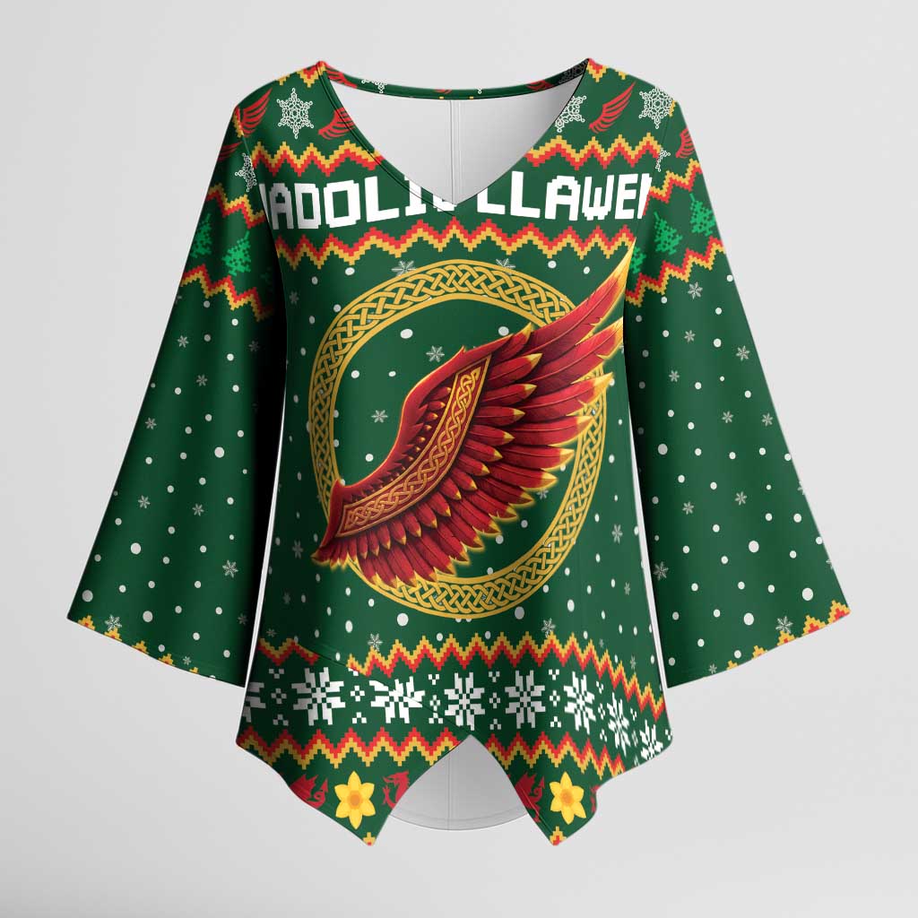 Personalized Montgomeryshire Wales Christmas Kimono Sleeve Blouse Celtic Red Wing Cymru Heritage - Wonder Print Shop