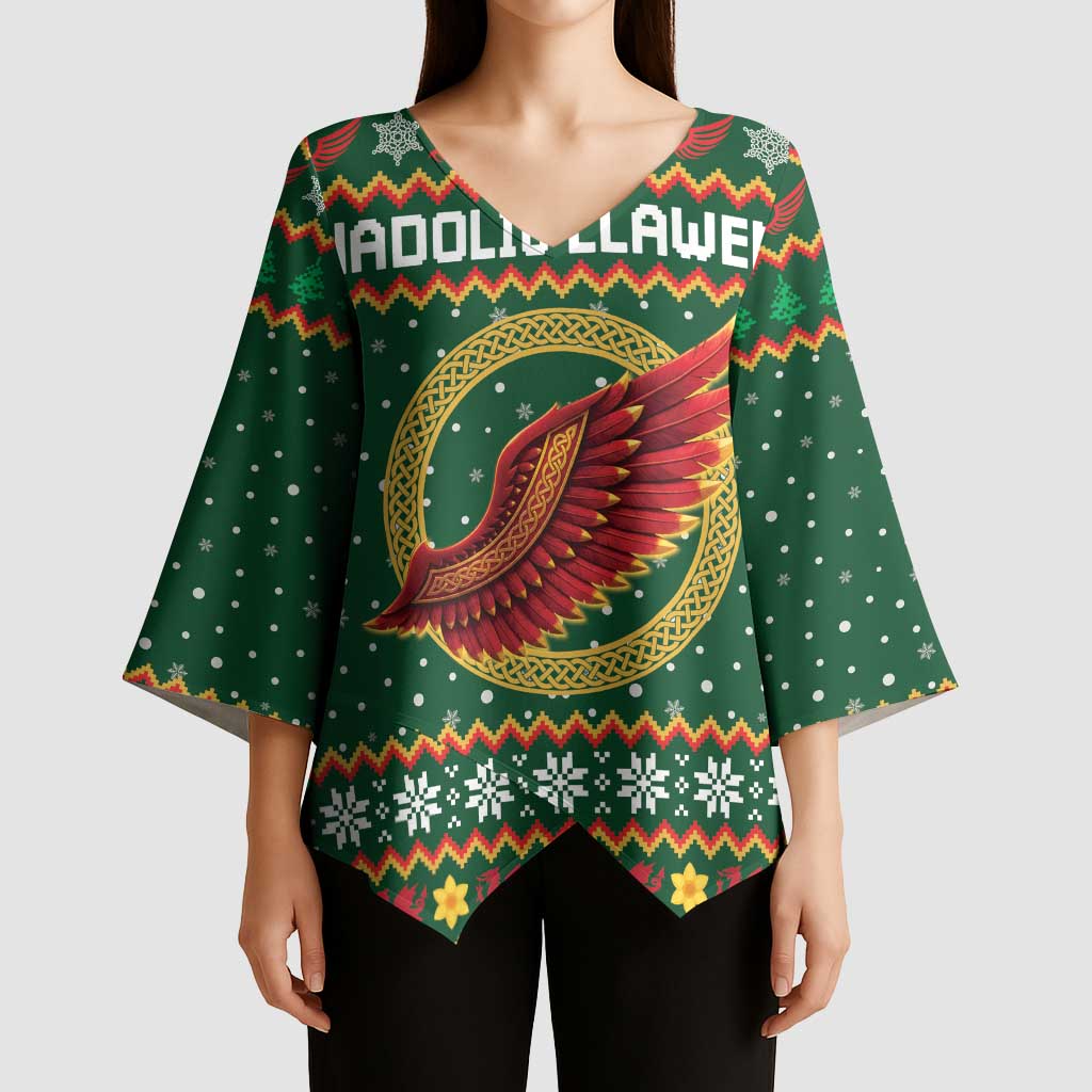 Personalized Montgomeryshire Wales Christmas Kimono Sleeve Blouse Celtic Red Wing Cymru Heritage - Wonder Print Shop