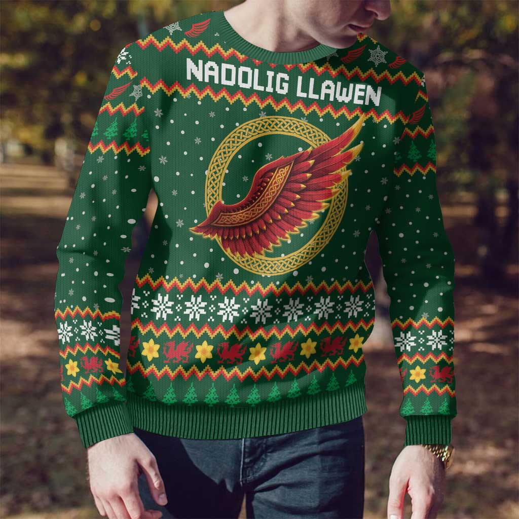 Personalized Montgomeryshire Wales Christmas Ugly Christmas Sweater Celtic Red Wing Cymru Heritage - Wonder Print Shop