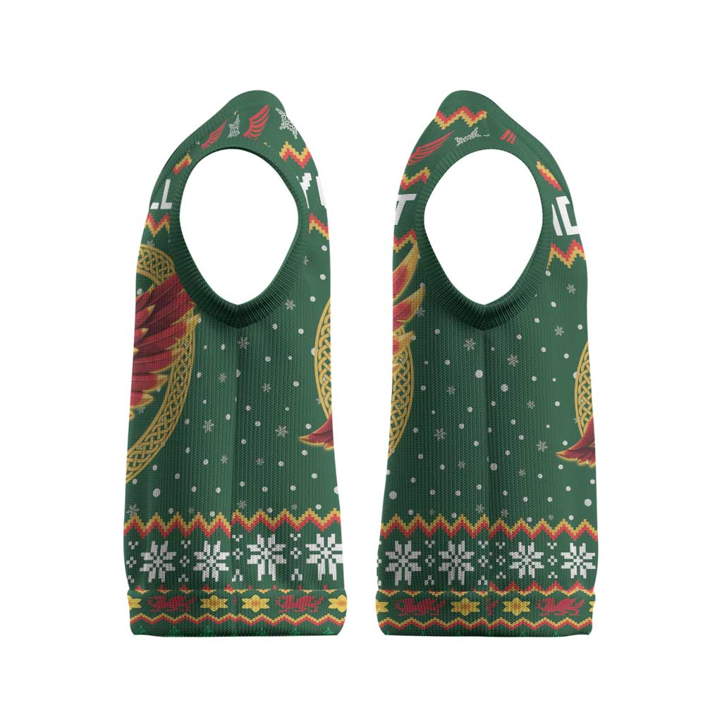 Personalized Montgomeryshire Wales Christmas Knitted V-Neck Vest Celtic Red Wing Cymru Heritage - Wonder Print Shop