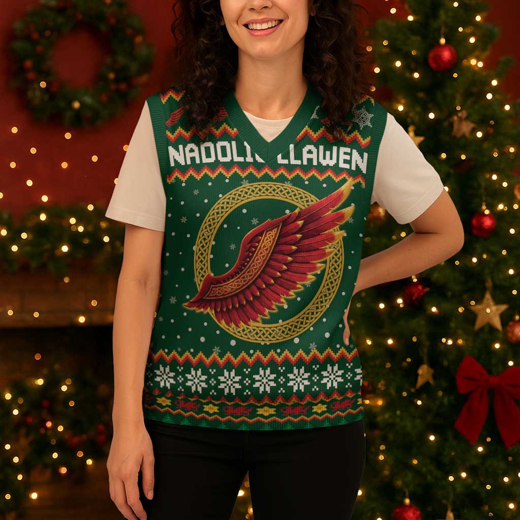 Personalized Montgomeryshire Wales Christmas Knitted V-Neck Vest Celtic Red Wing Cymru Heritage - Wonder Print Shop