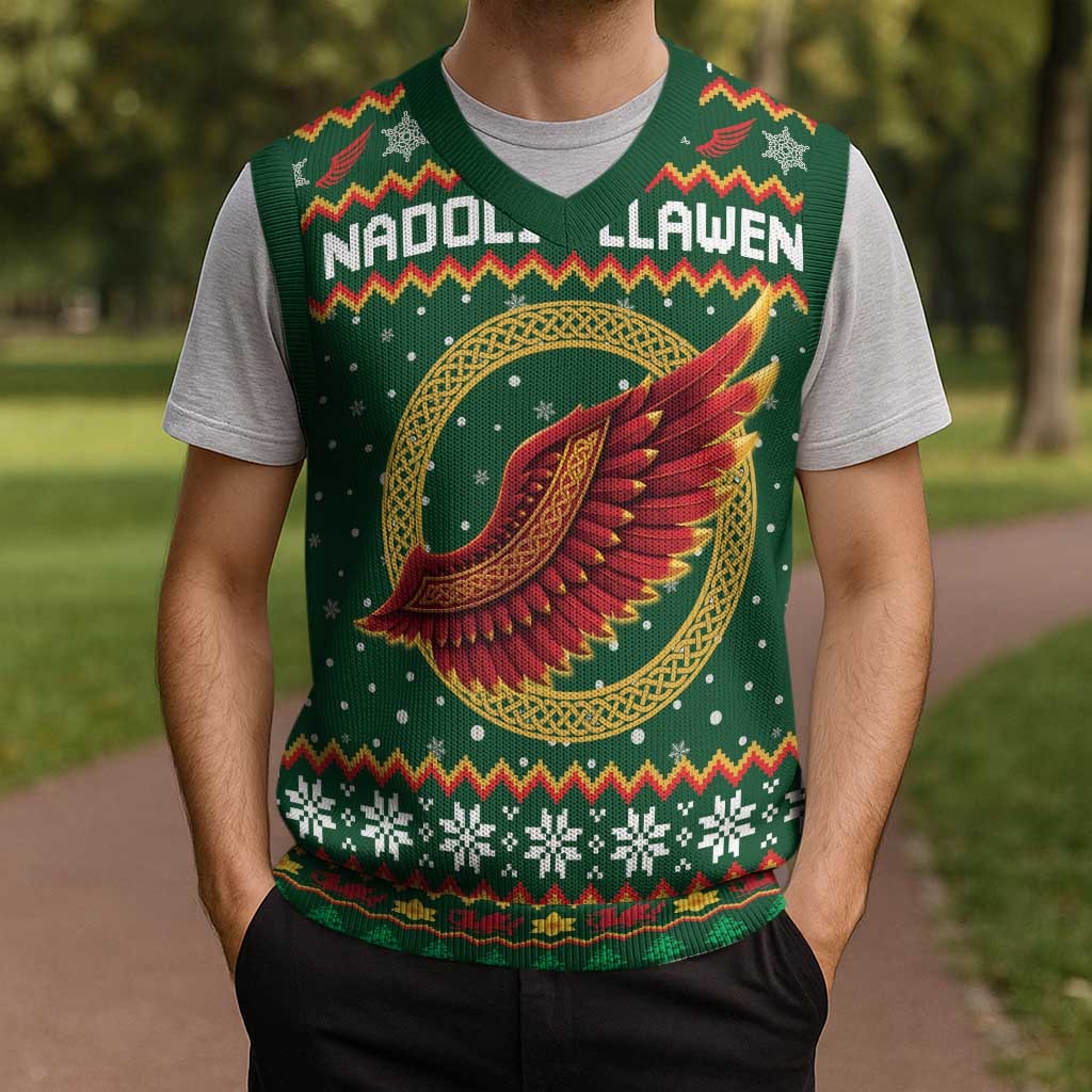 Personalized Montgomeryshire Wales Christmas Knitted V-Neck Vest Celtic Red Wing Cymru Heritage - Wonder Print Shop