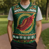 Personalized Montgomeryshire Wales Christmas Knitted V-Neck Vest Celtic Red Wing Cymru Heritage - Wonder Print Shop