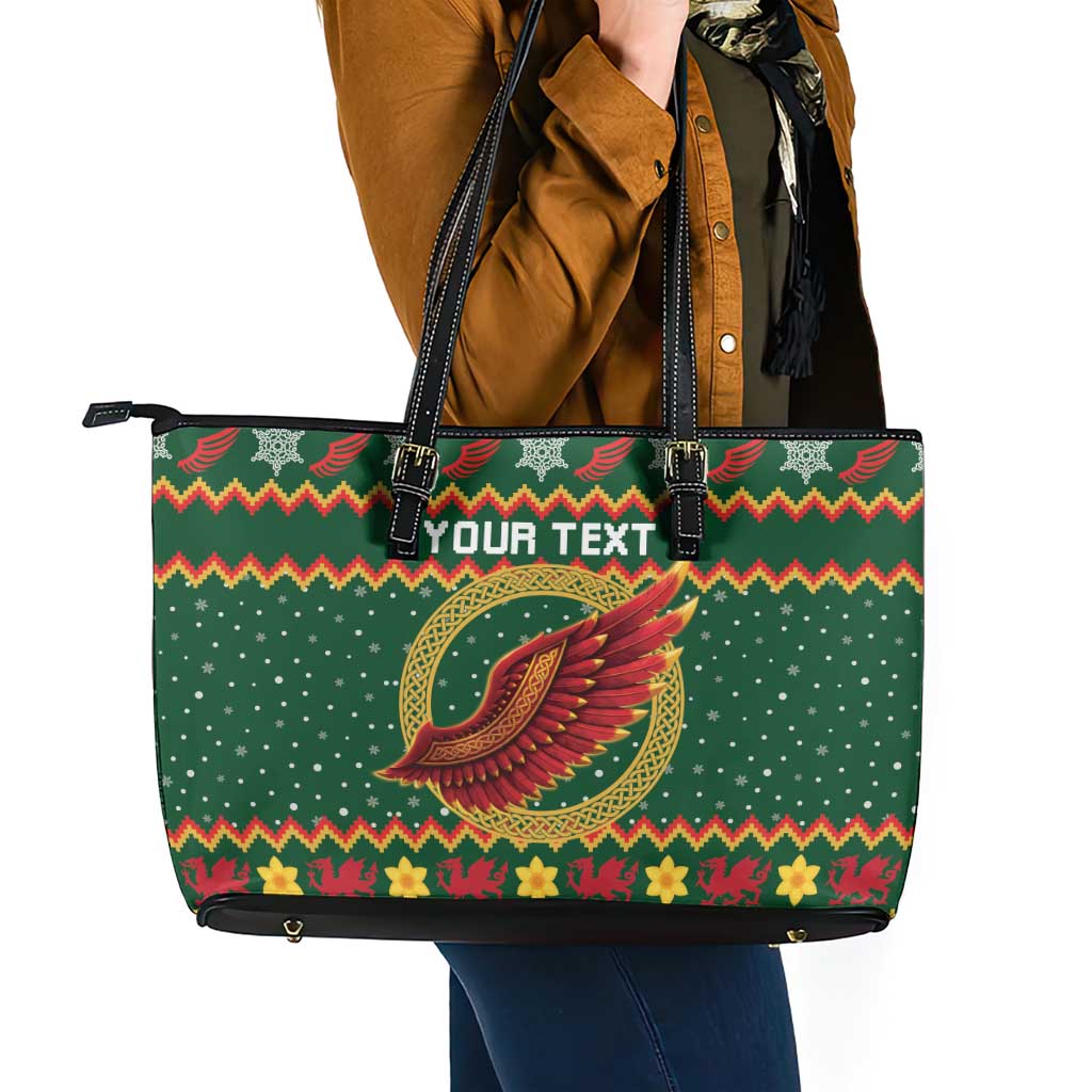 Personalized Montgomeryshire Wales Christmas Leather Tote Bag Celtic Red Wing Cymru Heritage - Wonder Print Shop