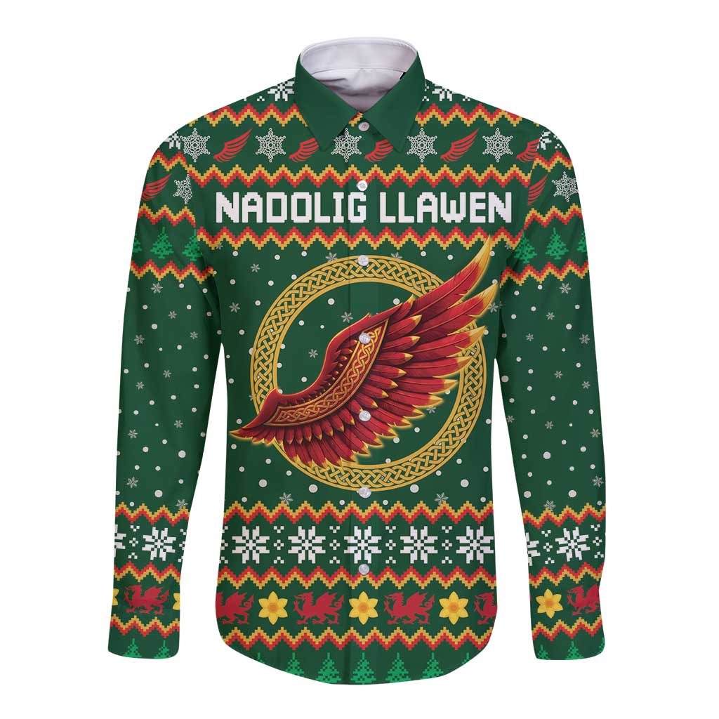 Personalized Montgomeryshire Wales Christmas Long Sleeve Button Shirt Celtic Red Wing Cymru Heritage - Wonder Print Shop