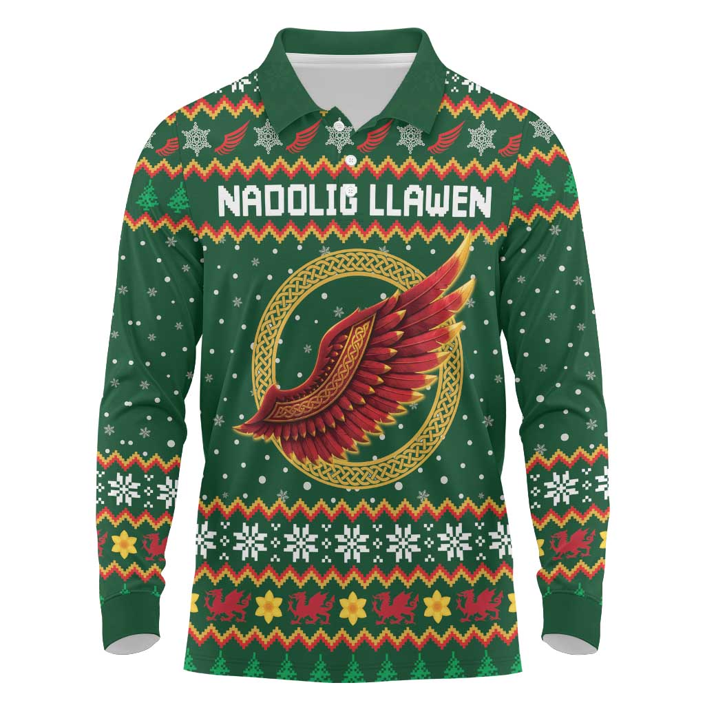 Personalized Montgomeryshire Wales Christmas Long Sleeve Polo Shirt Celtic Red Wing Cymru Heritage - Wonder Print Shop