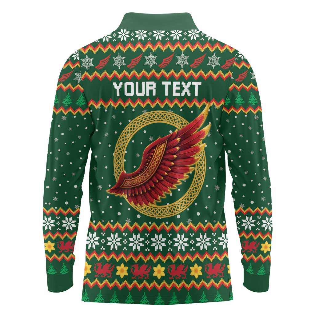 Personalized Montgomeryshire Wales Christmas Long Sleeve Polo Shirt Celtic Red Wing Cymru Heritage - Wonder Print Shop