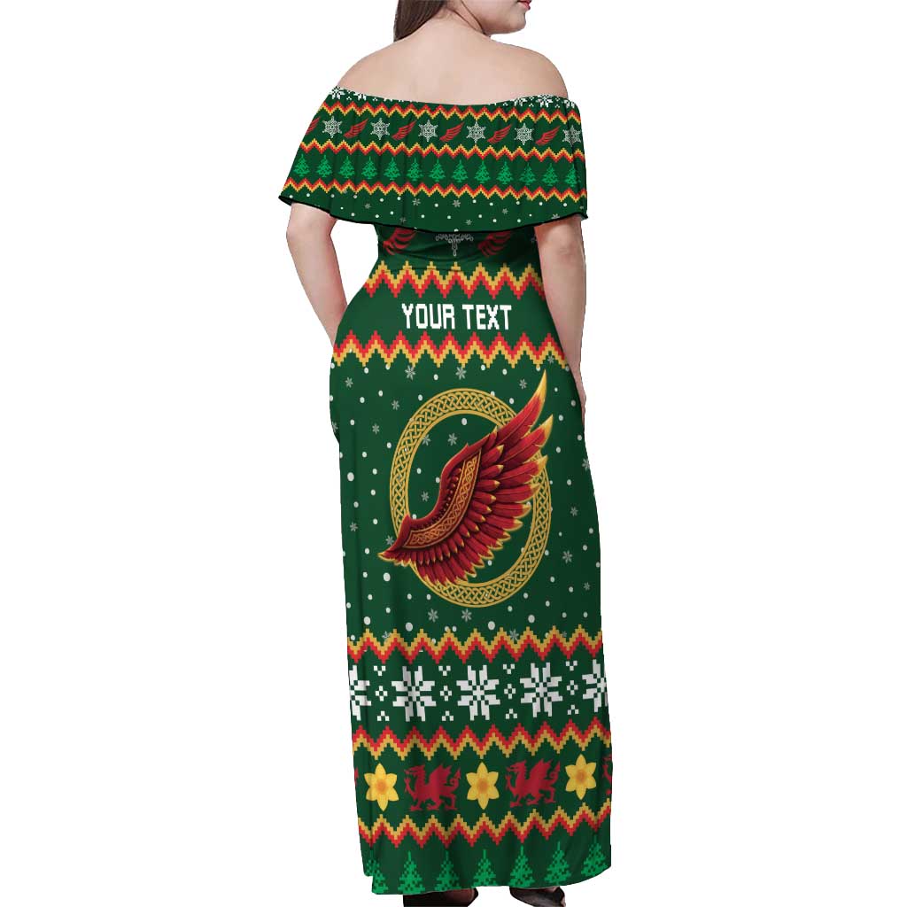 Personalized Montgomeryshire Wales Christmas Off Shoulder Maxi Dress Celtic Red Wing Cymru Heritage - Wonder Print Shop