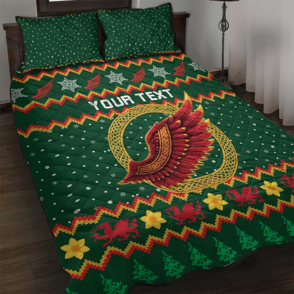 Personalized Montgomeryshire Wales Christmas Quilt Bed Set Celtic Red Wing Cymru Heritage - Wonder Print Shop