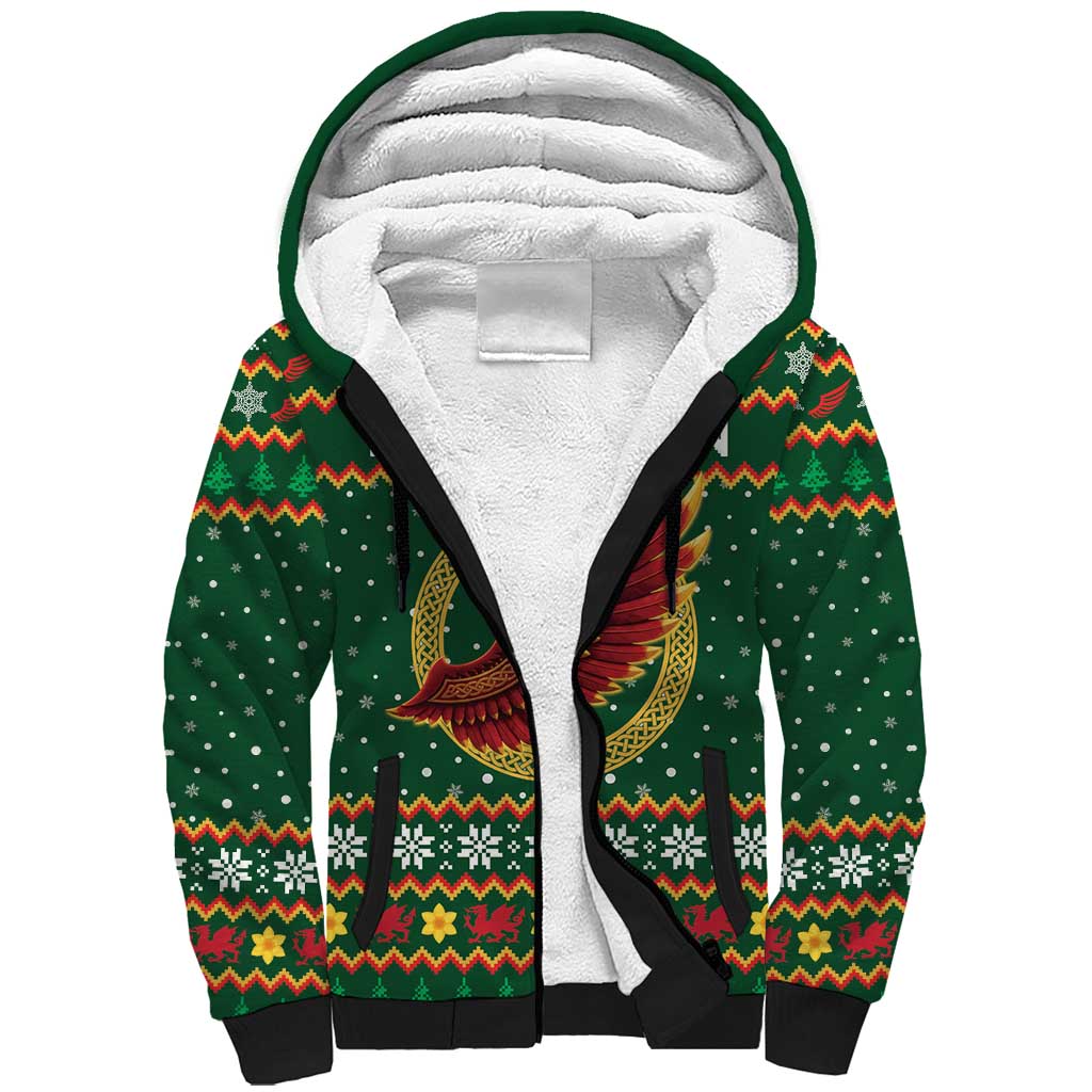 Personalized Montgomeryshire Wales Christmas Sherpa Hoodie Celtic Red Wing Cymru Heritage - Wonder Print Shop