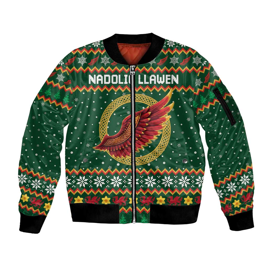 Personalized Montgomeryshire Wales Christmas Sleeve Zip Bomber Jacket Celtic Red Wing Cymru Heritage - Wonder Print Shop