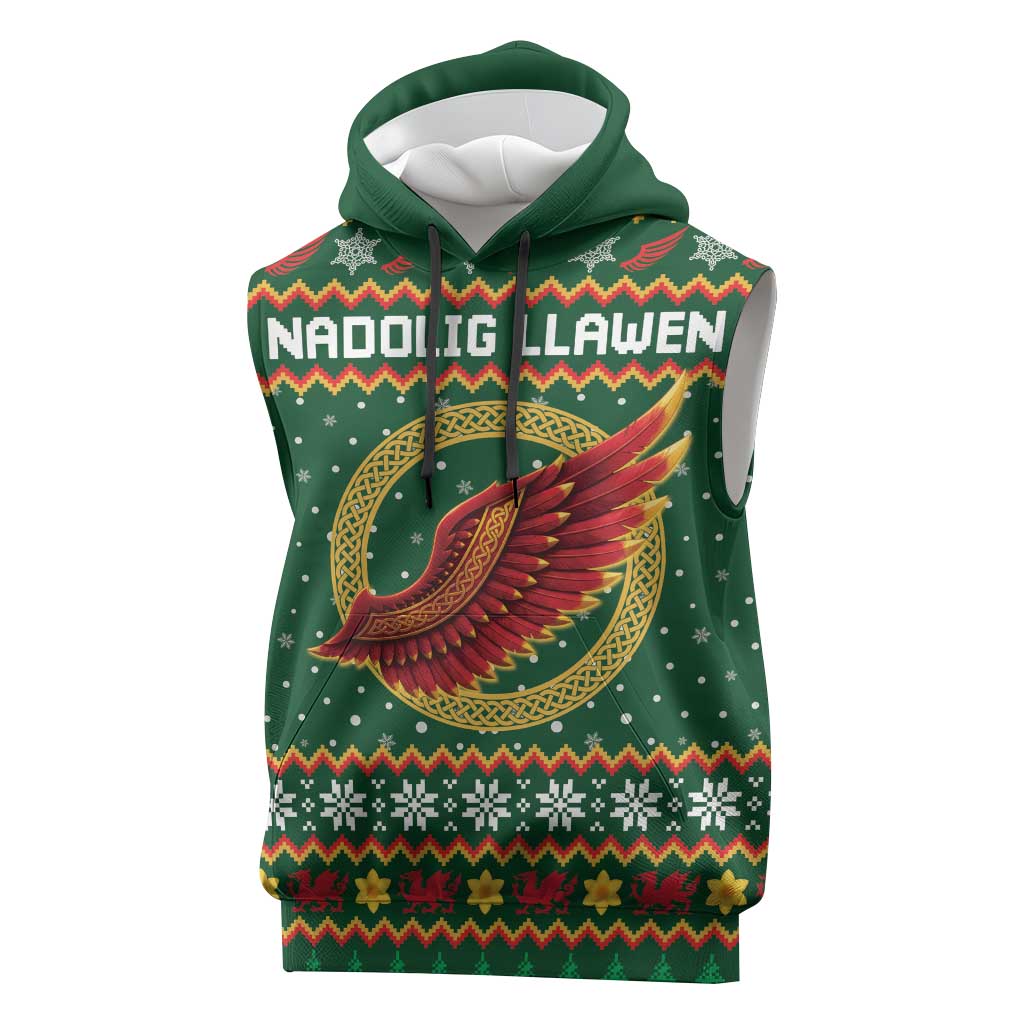 Personalized Montgomeryshire Wales Christmas Sleeveless Hoodie Celtic Red Wing Cymru Heritage - Wonder Print Shop