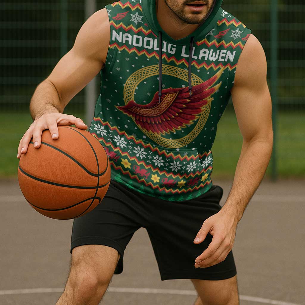 Personalized Montgomeryshire Wales Christmas Sleeveless Hoodie Celtic Red Wing Cymru Heritage - Wonder Print Shop