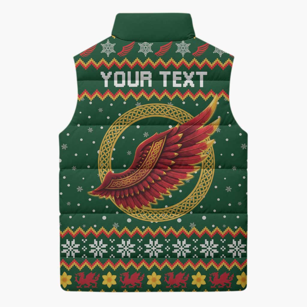 Personalized Montgomeryshire Wales Christmas Sleeveless Puffer Jacket Celtic Red Wing Cymru Heritage - Wonder Print Shop