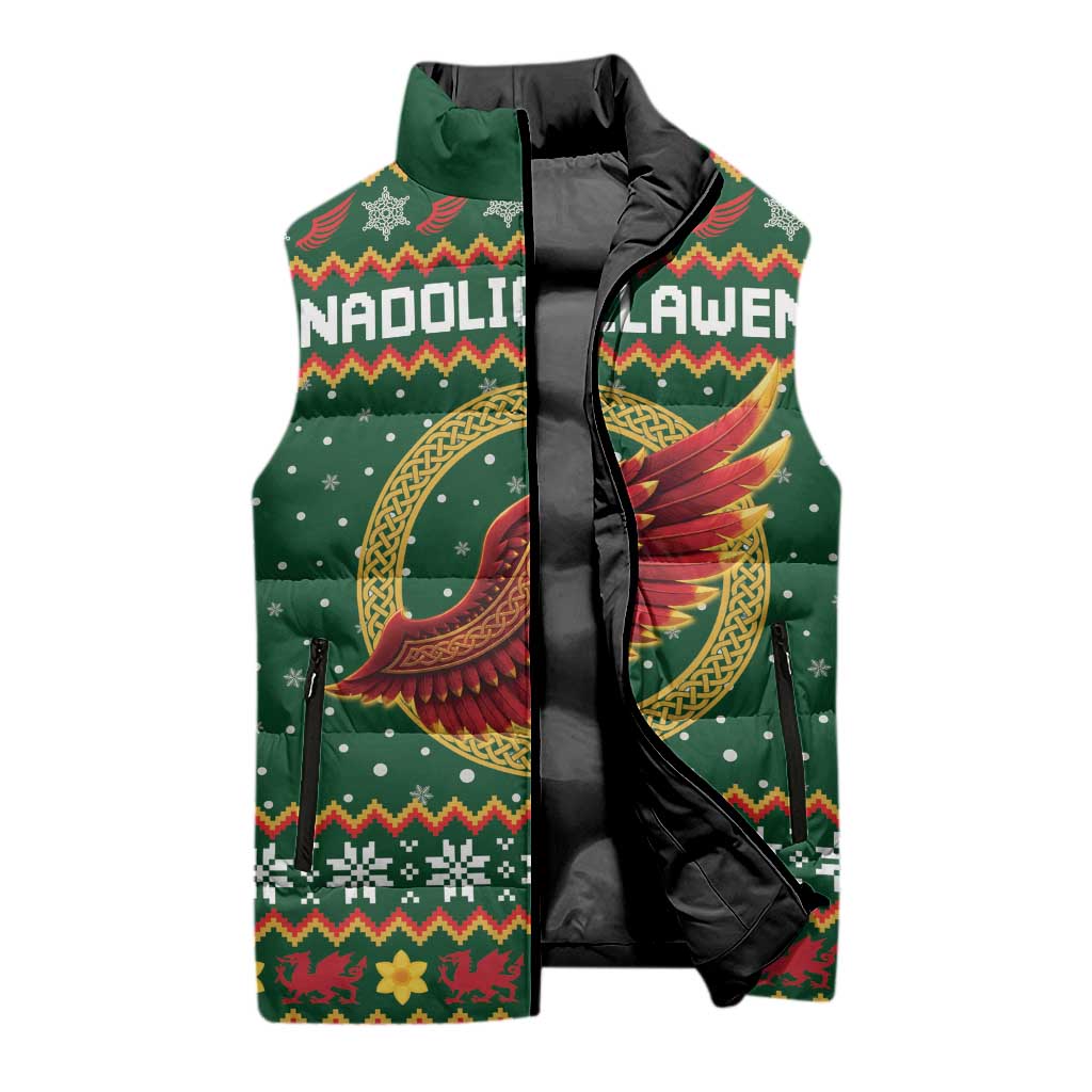 Personalized Montgomeryshire Wales Christmas Sleeveless Puffer Jacket Celtic Red Wing Cymru Heritage - Wonder Print Shop