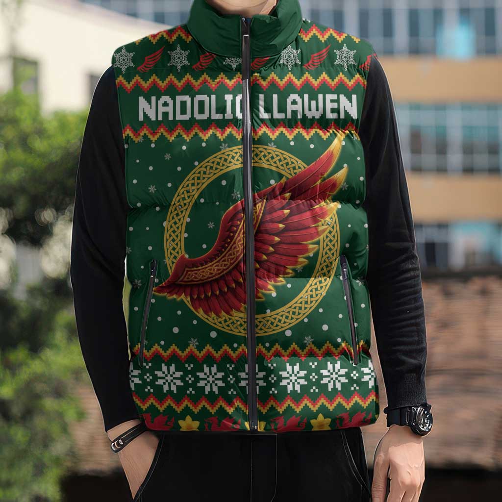 Personalized Montgomeryshire Wales Christmas Sleeveless Puffer Jacket Celtic Red Wing Cymru Heritage - Wonder Print Shop