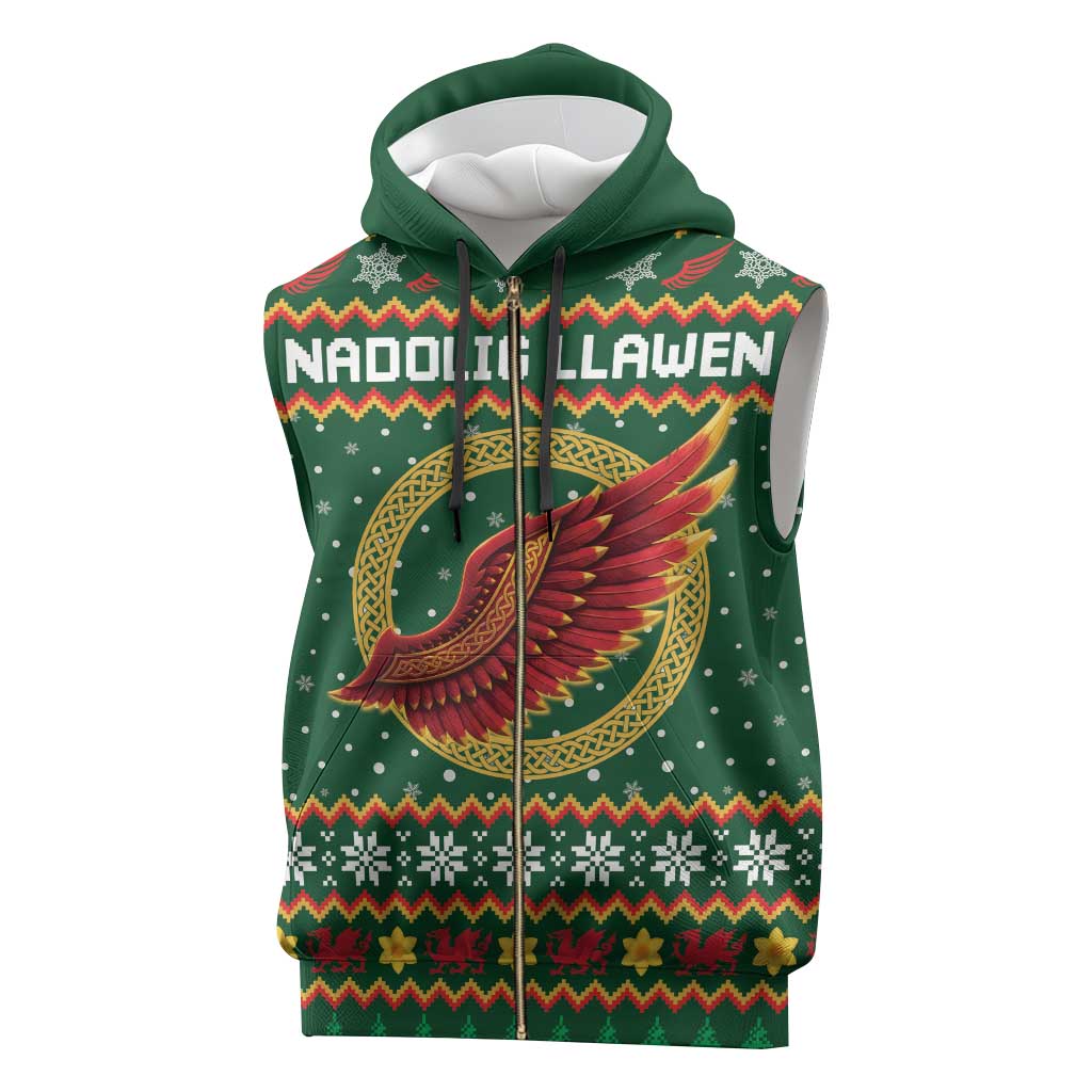 Personalized Montgomeryshire Wales Christmas Sleeveless Zip Hoodie Celtic Red Wing Cymru Heritage - Wonder Print Shop