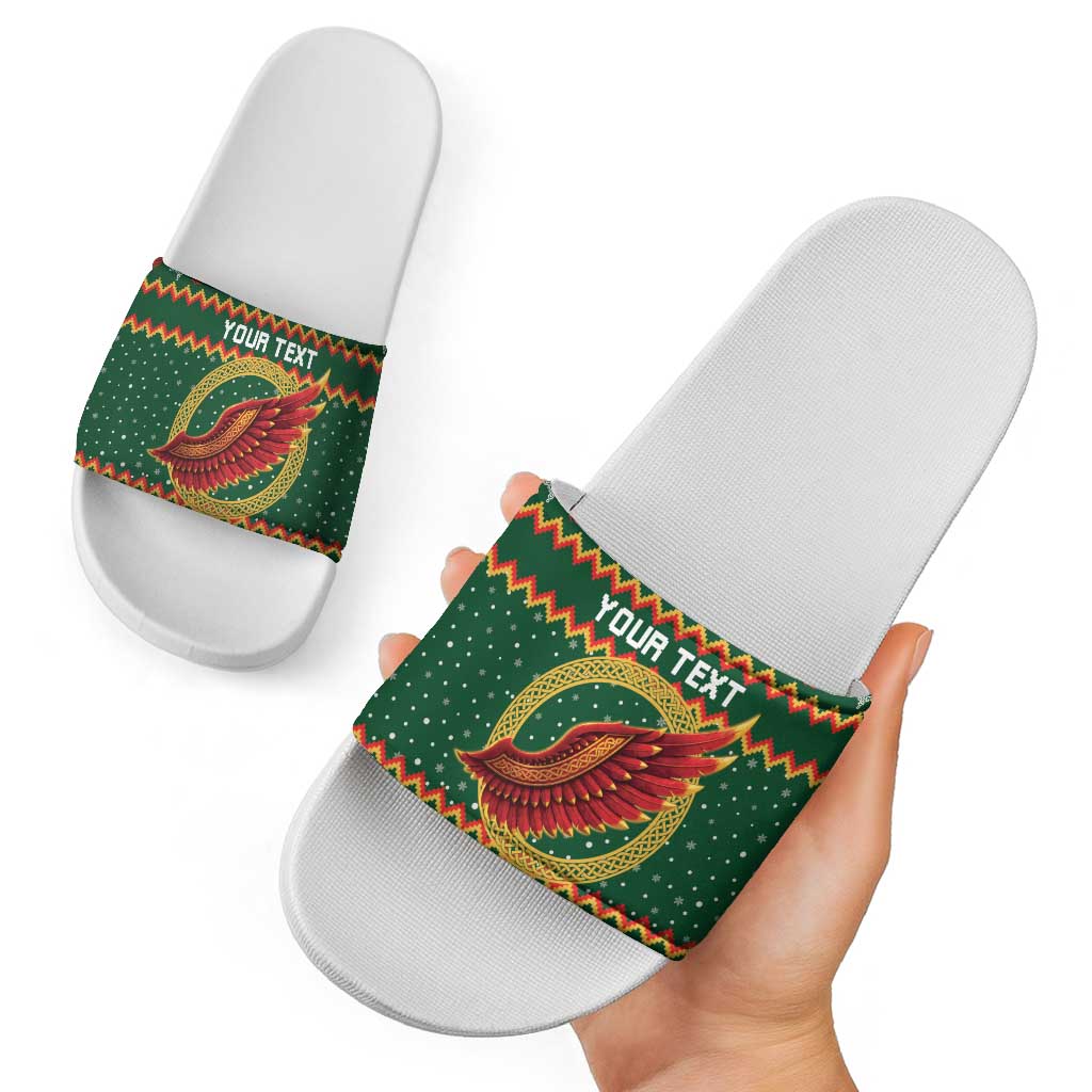 Personalized Montgomeryshire Wales Christmas Slide Sandals Celtic Red Wing Cymru Heritage - Wonder Print Shop
