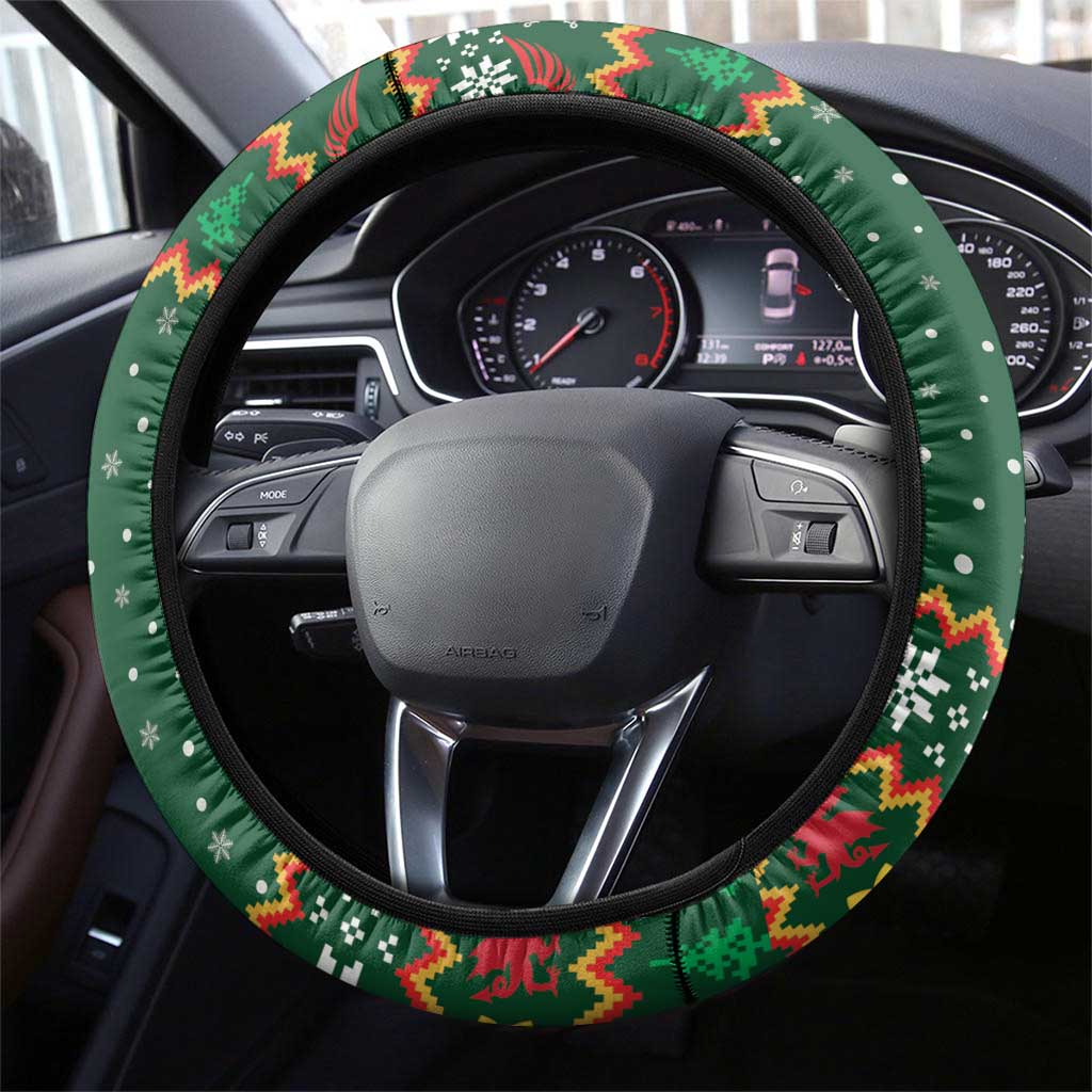 Montgomeryshire Wales Christmas Steering Wheel Cover Celtic Red Wing Cymru Heritage - Wonder Print Shop