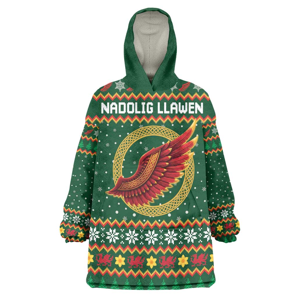 Personalized Montgomeryshire Wales Christmas Wearable Blanket Hoodie Celtic Red Wing Cymru Heritage - Wonder Print Shop