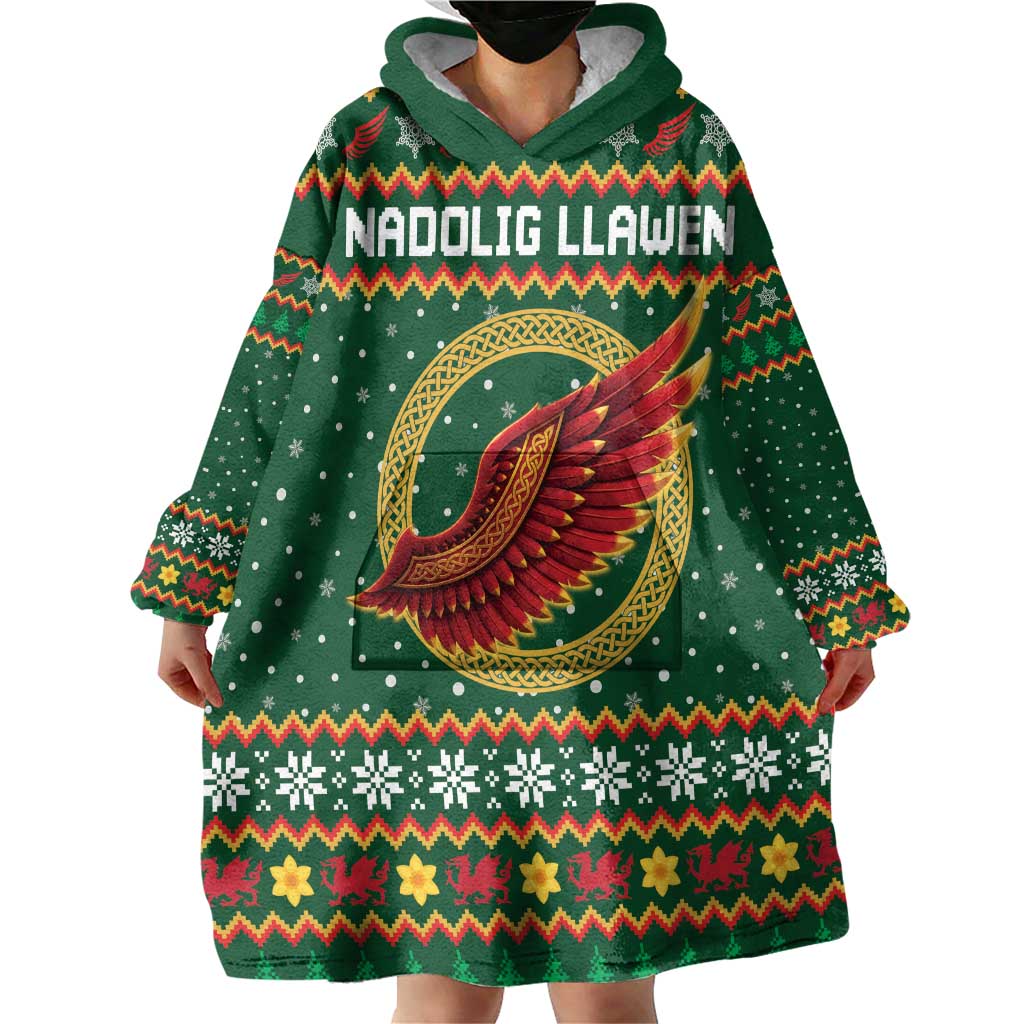 Personalized Montgomeryshire Wales Christmas Wearable Blanket Hoodie Celtic Red Wing Cymru Heritage - Wonder Print Shop