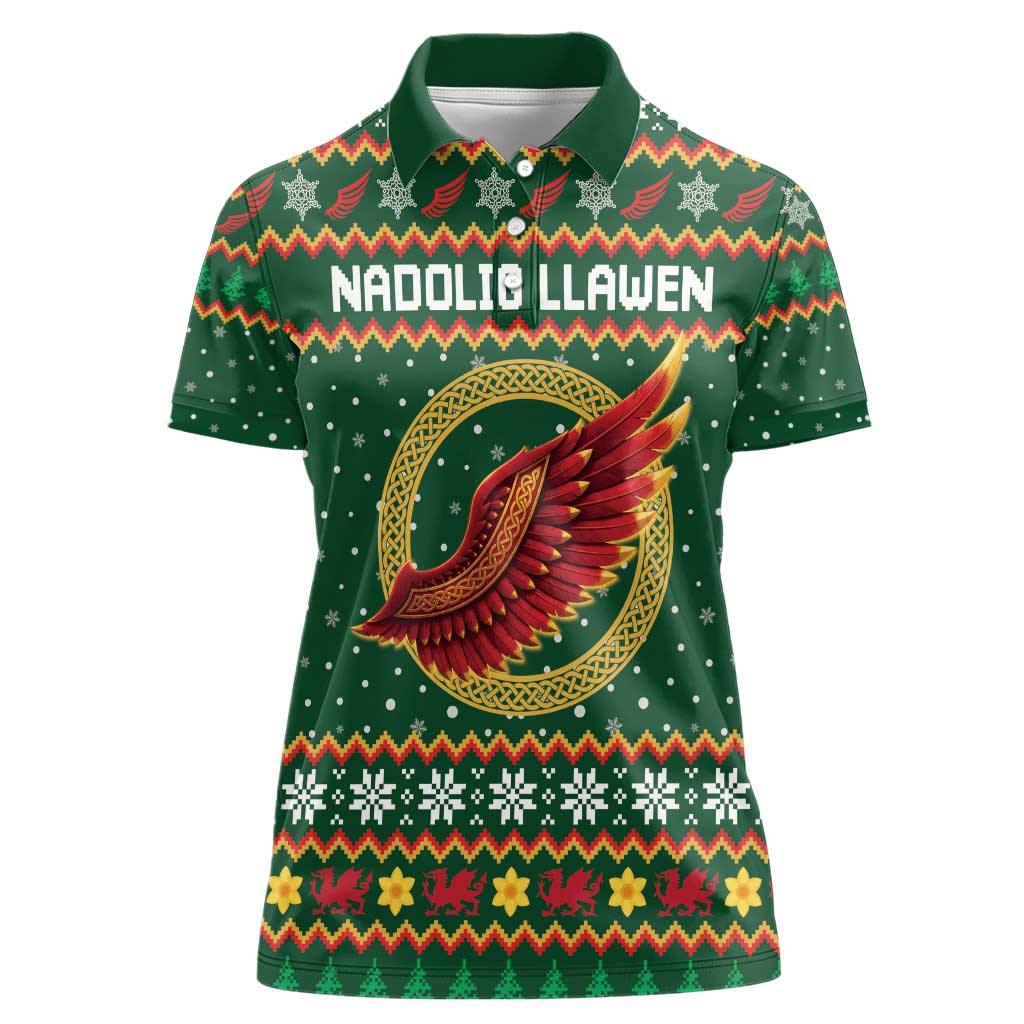 Personalized Montgomeryshire Wales Christmas Women Polo Shirt Celtic Red Wing Cymru Heritage - Wonder Print Shop