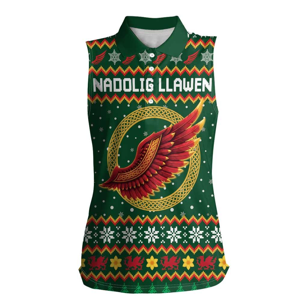 Personalized Montgomeryshire Wales Christmas Women Sleeveless Polo Shirt Celtic Red Wing Cymru Heritage - Wonder Print Shop