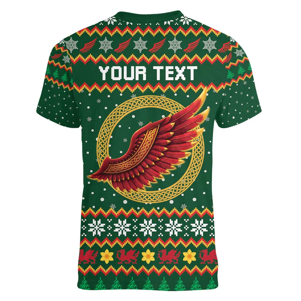 Personalized Montgomeryshire Wales Christmas Women V-Neck T-Shirt Celtic Red Wing Cymru Heritage - Wonder Print Shop