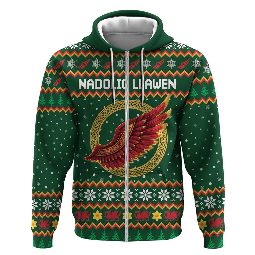 Personalized Montgomeryshire Wales Christmas Zip Hoodie Celtic Red Wing Cymru Heritage - Wonder Print Shop