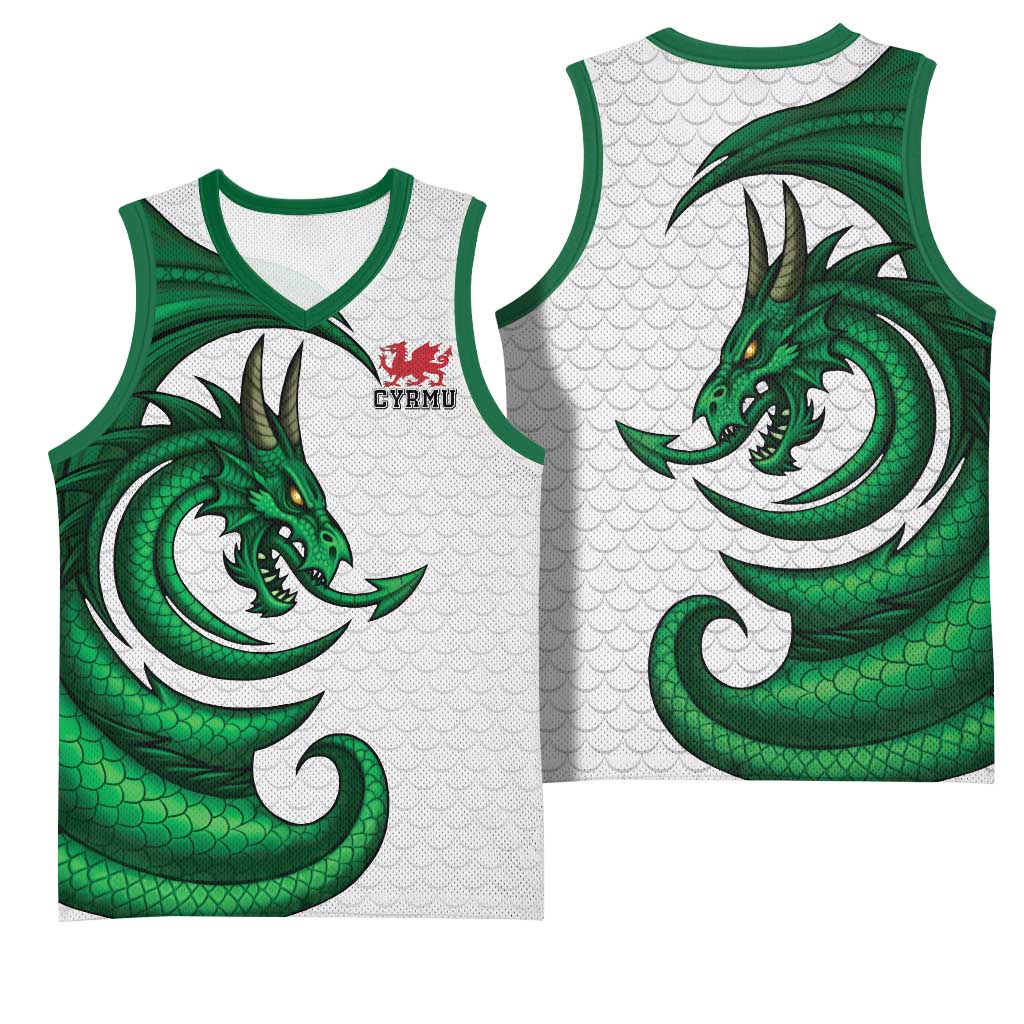 Wales Celtic Dragon Basketball Jersey Welsh Mythic Green Dragon - Wonder Print Shop