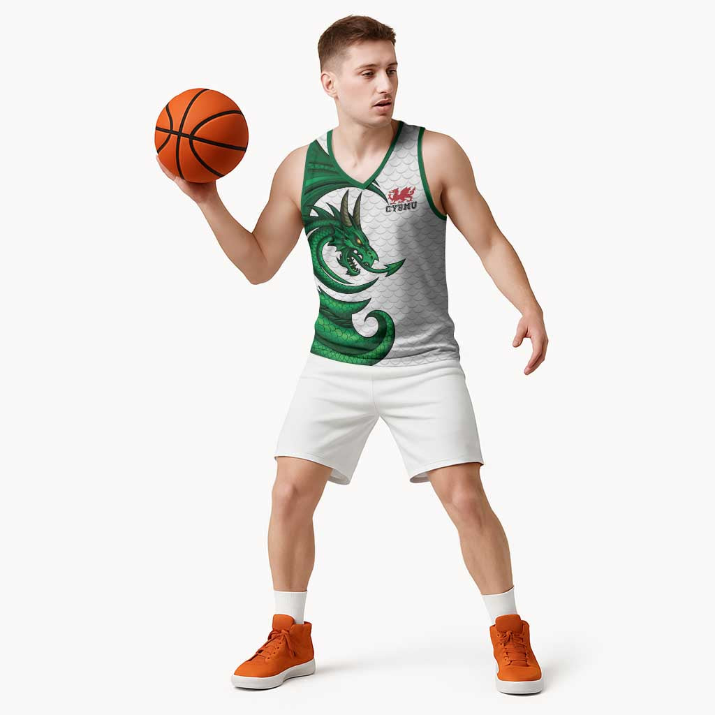 Wales Celtic Dragon Basketball Jersey Welsh Mythic Green Dragon - Wonder Print Shop