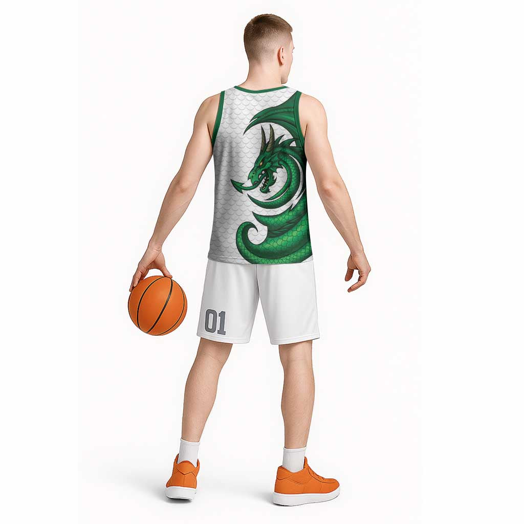 Wales Celtic Dragon Basketball Jersey Welsh Mythic Green Dragon - Wonder Print Shop