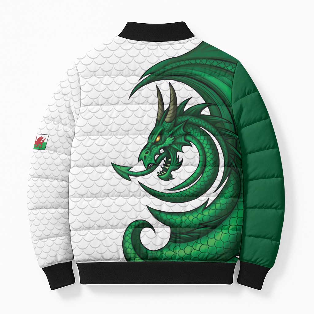 Wales Celtic Dragon Bomber Puffer Jacket Welsh Mythic Green Dragon - Wonder Print Shop