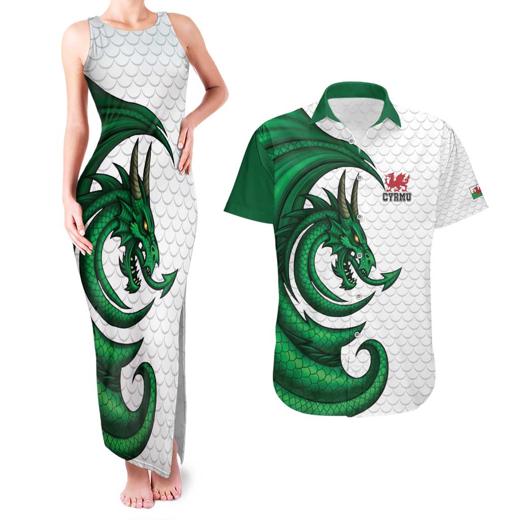 Wales Celtic Dragon Couples Matching Tank Maxi Dress and Hawaiian Shirt Welsh Mythic Green Dragon - Wonder Print Shop