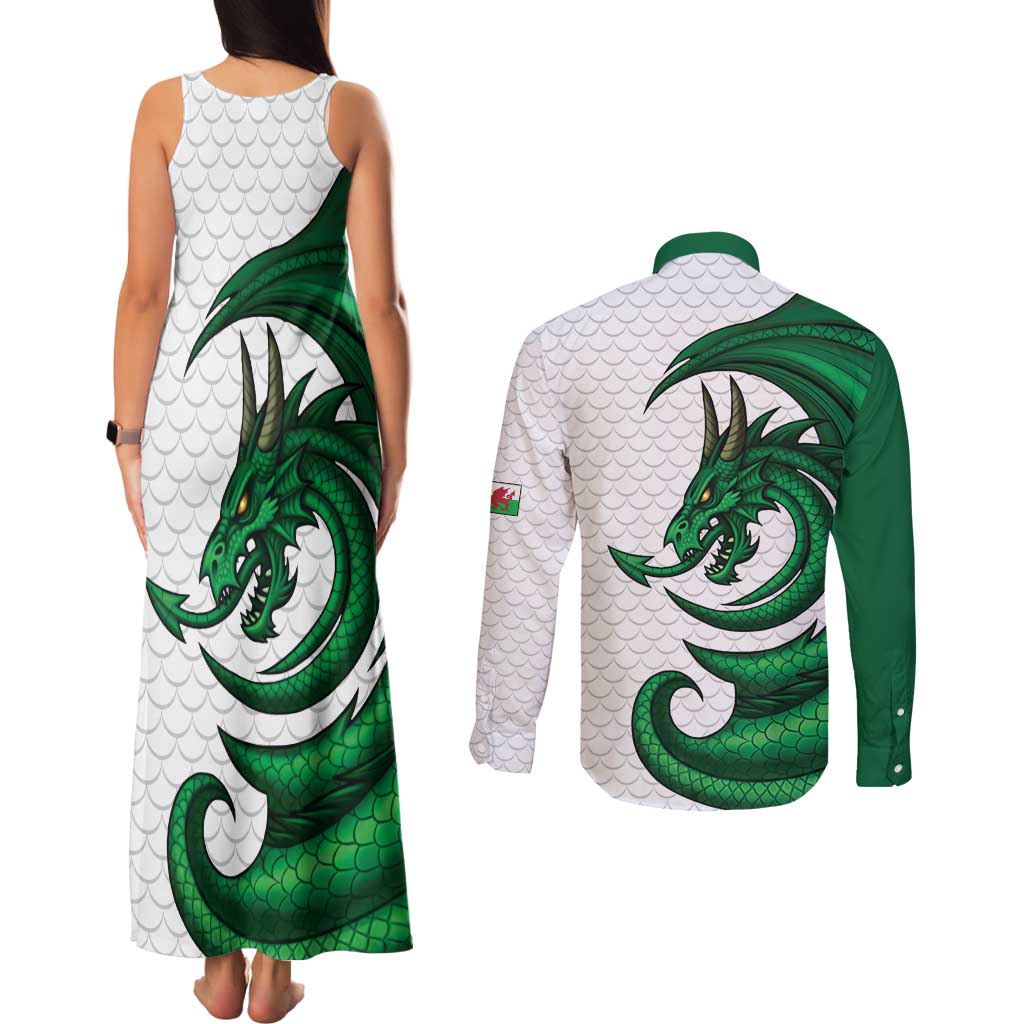 Wales Celtic Dragon Couples Matching Tank Maxi Dress and Long Sleeve Button Shirt Welsh Mythic Green Dragon - Wonder Print Shop